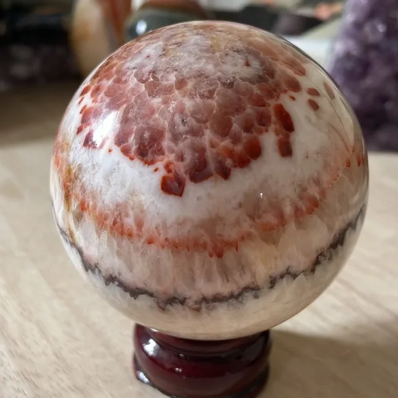 Beautiful XL Pork Stone Sphere- Dali Jasper- Banded Calcite